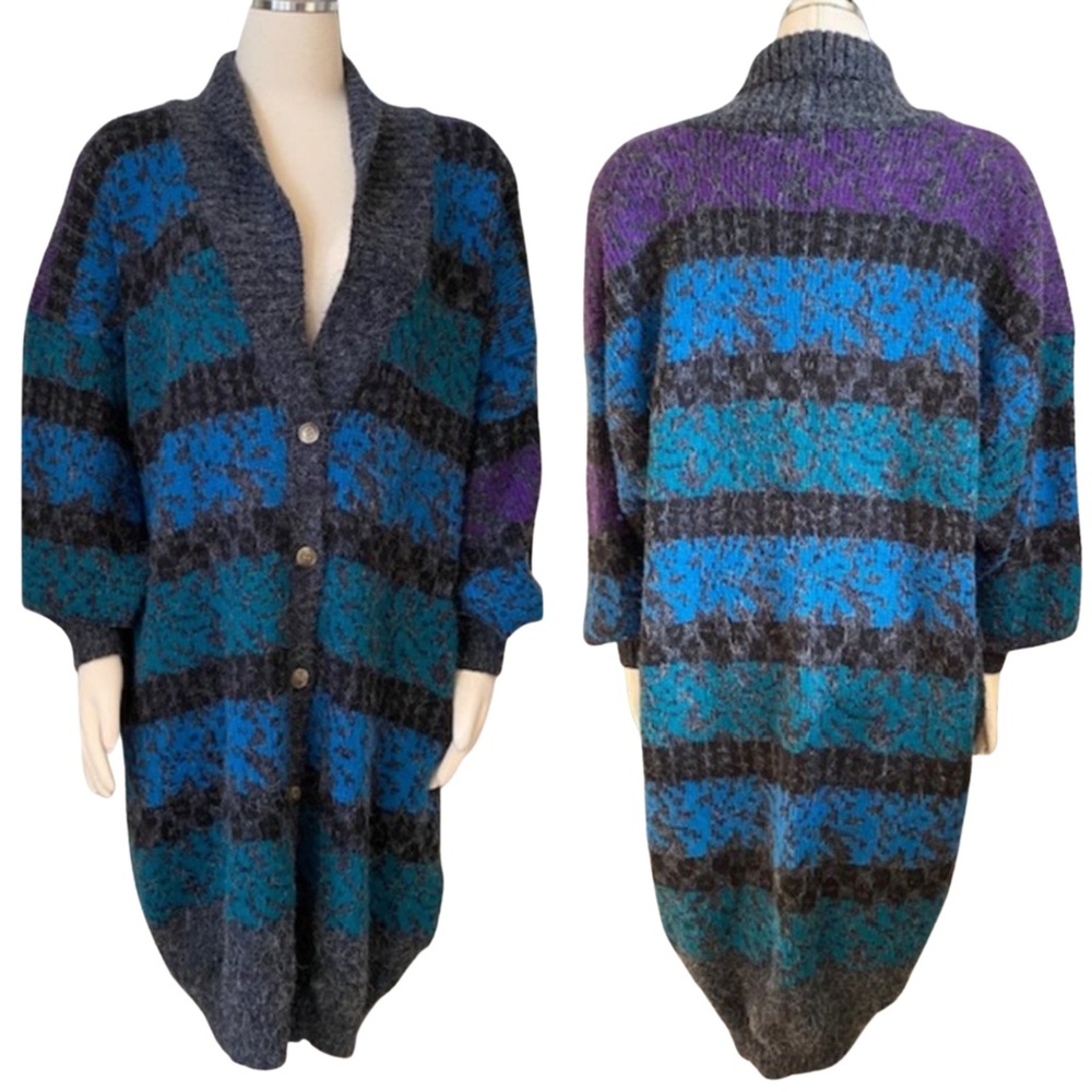 Vintage French Connection Long Cardigan Sweater Dress - 80s